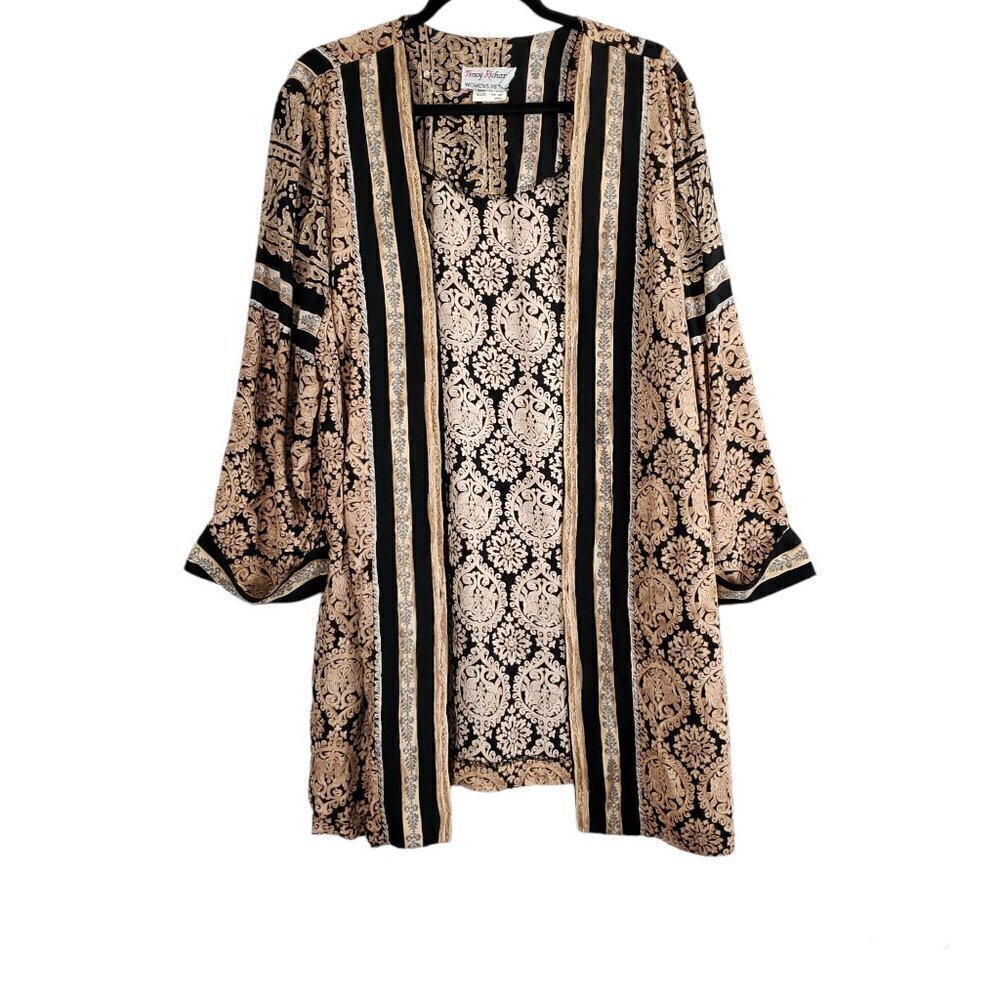 Tracy Richards Vintage Open Front Tan And Black Retro Cardigan